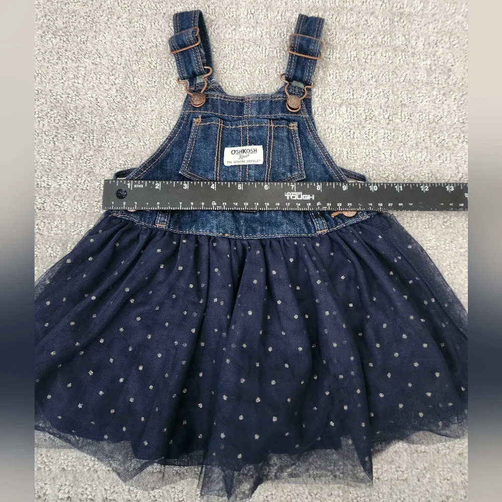 Oshkosh B’Gosh Vestbak Overall Dress Navy Tulle Sparkle Polka Dot Size 18 Months